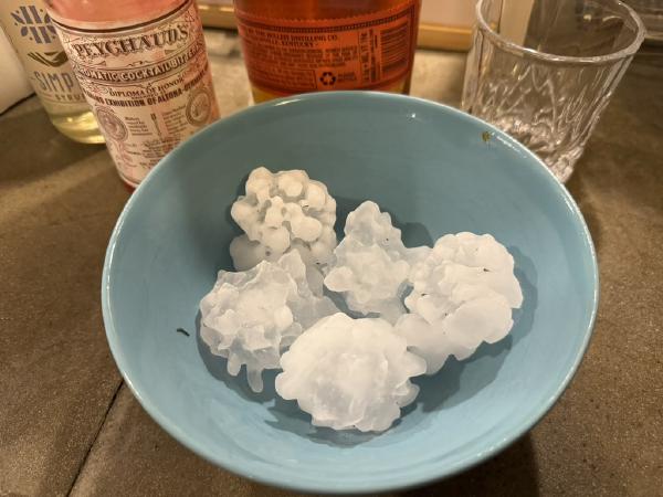 Large hailstones in a bowl