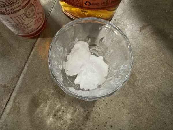 Hailstones used as ice in a glass