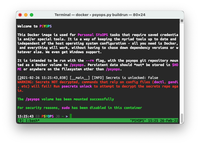 Screenshot of the psyops docker image running in a terminal